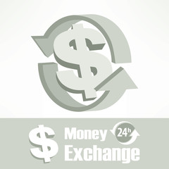 Dollar symbol with arrow in grey, illustration