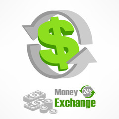 Dollar symbol with arrow in green, illustration