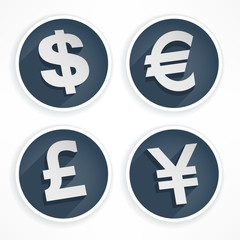 Set of money symbols in round and grey color, 