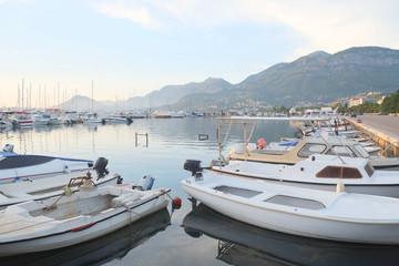 Fototapeta na wymiar Boats in the in the bay of Bar, Montenegro
