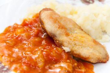 Chicken breasts mashed potato tomato stew