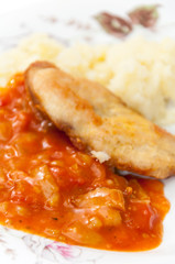 Chicken breasts mashed potato tomato stew