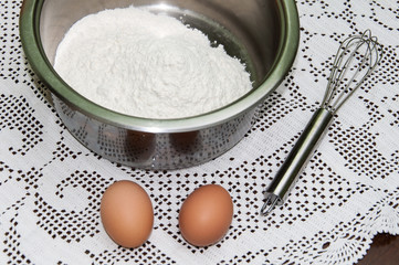 Flour and eggs for pancakes