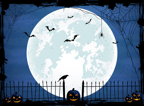 Halloween background with blue Moon