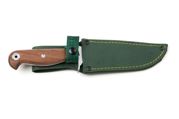 hunting knife with wooden handle, isolated