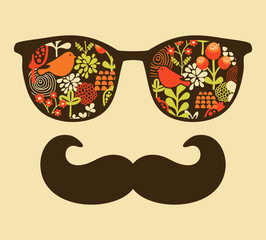 Retro sunglasses with reflection for hipster.