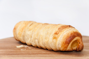 Hot dog puff pastry on the wooden board