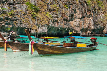 Fototapeta na wymiar Several traditional wooden boats