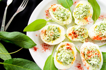 eggs with cottage cheese, wild leek and paprika