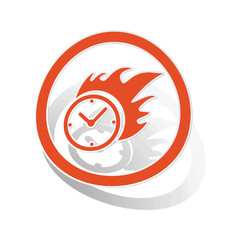 Burning clock sign sticker, orange