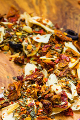 Closeup colored spices for pasta mix