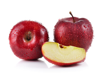 red apple with water drops on white background