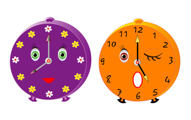 Vector illustration of two isolated cute alarms