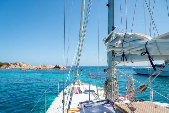 Sailboat at anchor, Porto della Madonna, Maddalena Archipelago, Sardinia, Italy