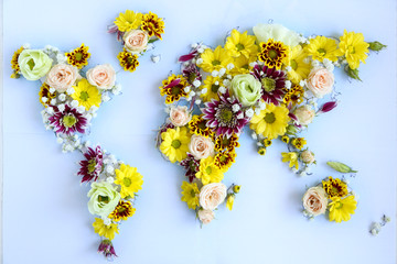 Fototapeta premium Map of world made from different kinds of flowers, close-up