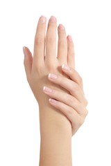 Beauty woman hands with perfect french manicure