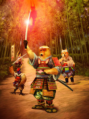 Obraz premium 桃太郎の家来の猿が刀をかざす