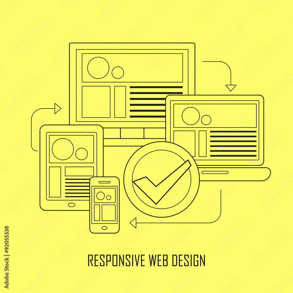 Wall mural responsive web design in thin line style