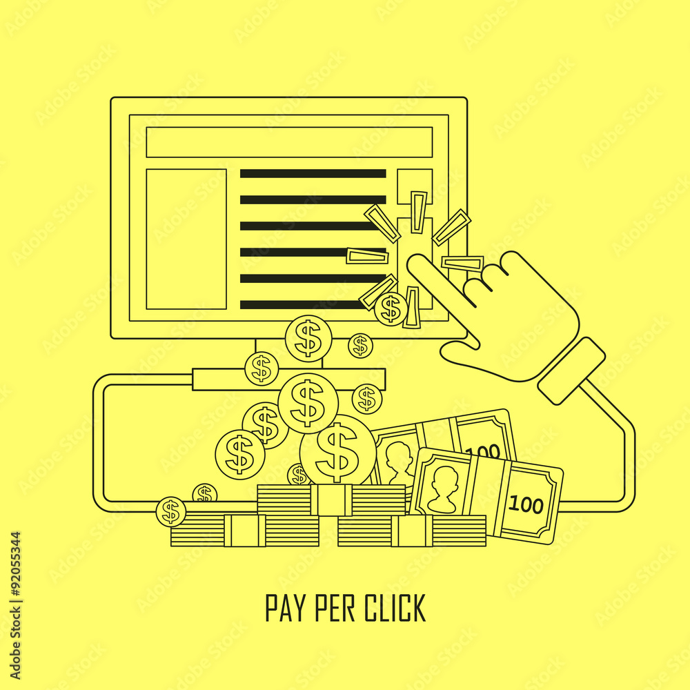 Wall mural pay per click concept in thin line style