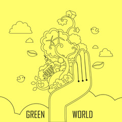 green world in thin line style