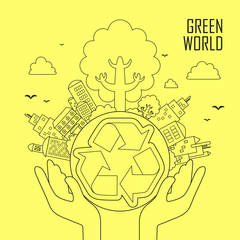 green world in thin line style
