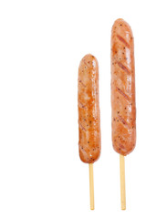 Tasty grilled sausage isolated on a white background with text space
