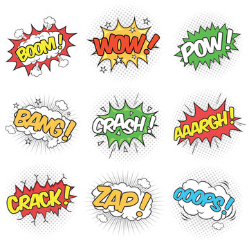 Collection of Nine Wording Sound Effects for Comic Speech Bubble
