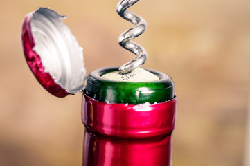Opening a wine bottle corkscrew