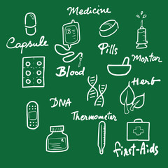 Medicine and drugs blackboard