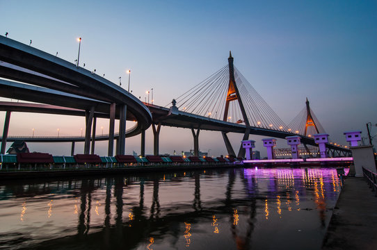 Bhumibol bridge at evening, Bangkok Thailand