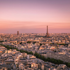 Fototapeta na wymiar Sunset over Paris with Eiffel Tower, France