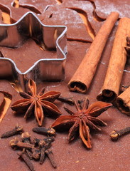 Spice and accessories for baking on dough for Christmas cookies and gingerbread