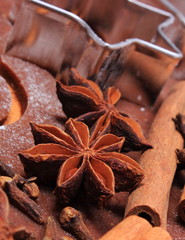 Spice and accessories for baking on dough for Christmas cookies and gingerbread