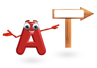 Cartoon Character of alphabet A with arrow sign