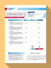 Vector Customizable Invoice Form Template Design. Vector Illustration. Blue and Red Color Theme