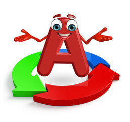 Cartoon Character of alphabet A with arrow