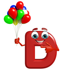 Cartoon Character of alphabet D with balloons
