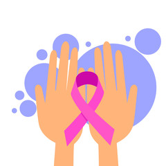 Female Hands Hold Pink Ribbon Breast Cancer Awareness Woman