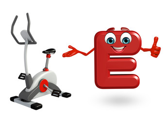 Cartoon Character of alphabet E with exercising machine