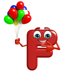 Cartoon Character of alphabet F with balloons