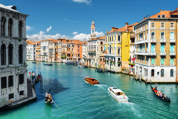 Fototapeta na wymiar View of the Grand Canal with gondolas in Venice, Italy