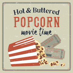 Retro styled movie poster with buttered popcorn