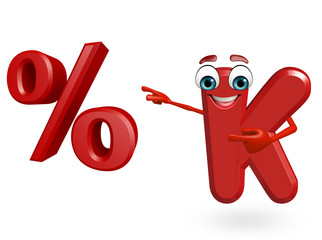 Cartoon Character of alphabet K with percentage sign