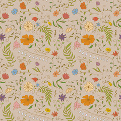 Vector floral seamless pattern on a gray background.