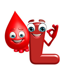 Cartoon Character of alphabet L with blood drop