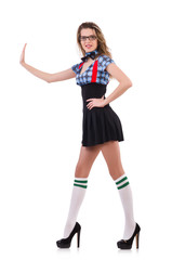 Fototapeta premium Schoolgirl isolated on the white background