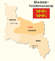 Fototapeta premium simple administrative map Basse-Normandie with flag