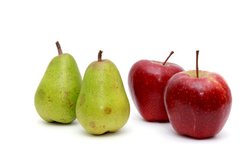 Juicy pears, apples. On a white background