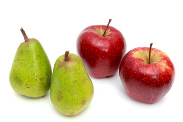 Juicy pears, apples. On a white background