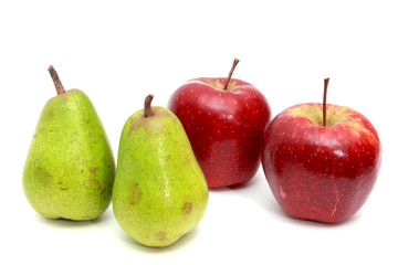 Juicy pears, apples. On a white background